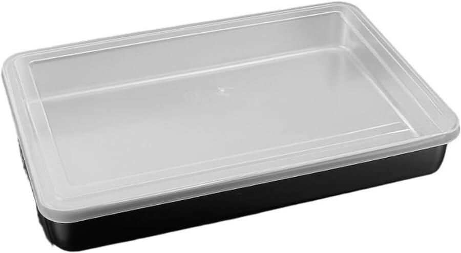 Roestvrijstalen bakplaat Cakevorm met deksel Bakken en bewaren Vaatwasmachinebestendig 44 x 29 x 6.5 cm Zilver