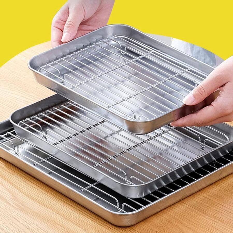 Roestvrijstalen Bakplaat en Koelrek Set Ovenpan voor Braden Bakken en Roosteren 31x24 cm
