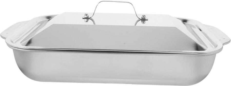 Roestvrijstalen Bakplaat Grill Schaal Oven Gebruik Diep Ontwerp 40x24.5x11.5cm Zilver