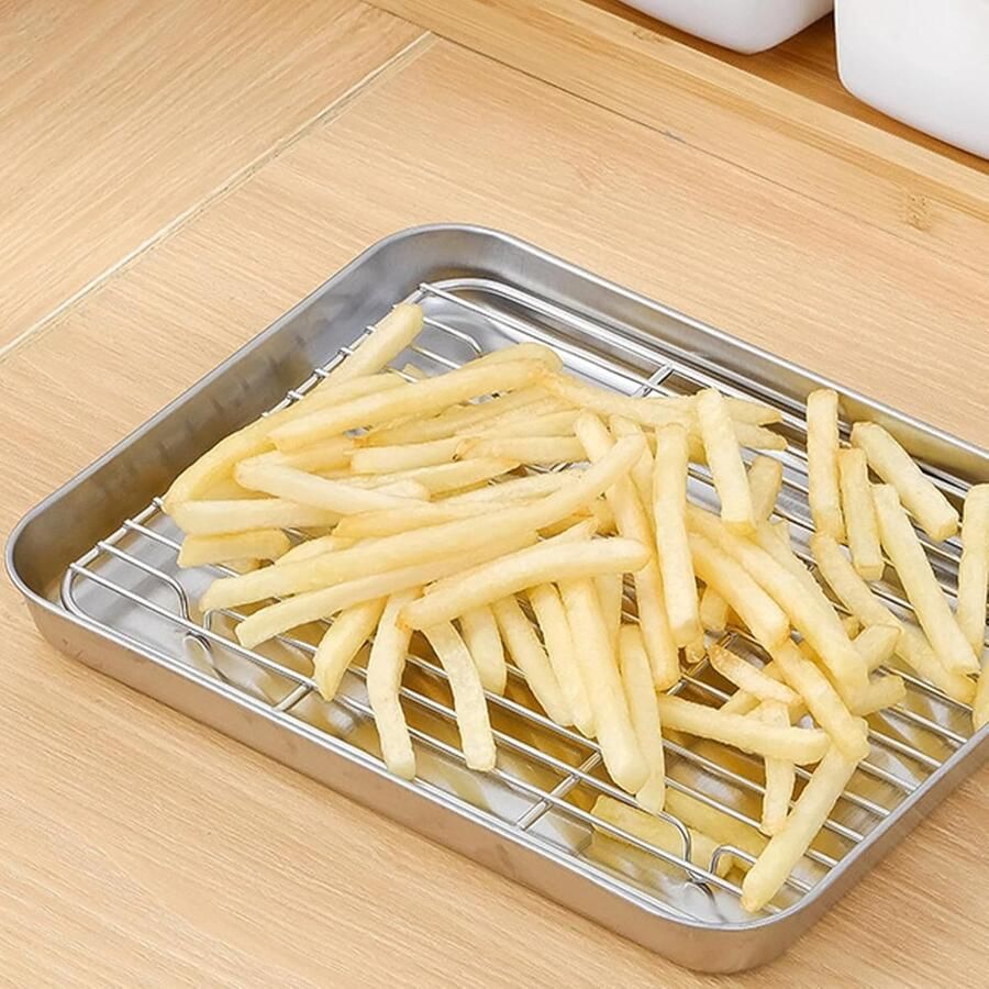 Roestvrijstalen Bakplaat Grillplaat Ovenplaat Bakken Grillen Stomen Gelijkmatige Warmteverdeling Klein Zilver