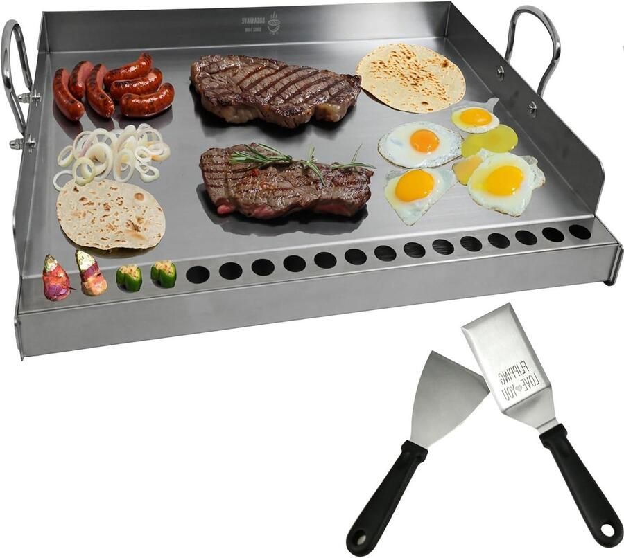 Roestvrijstalen Bakplaat Grillplaat Plaat Buiten Koken Gelijkmatige Warmte 50x48 cm Zilver