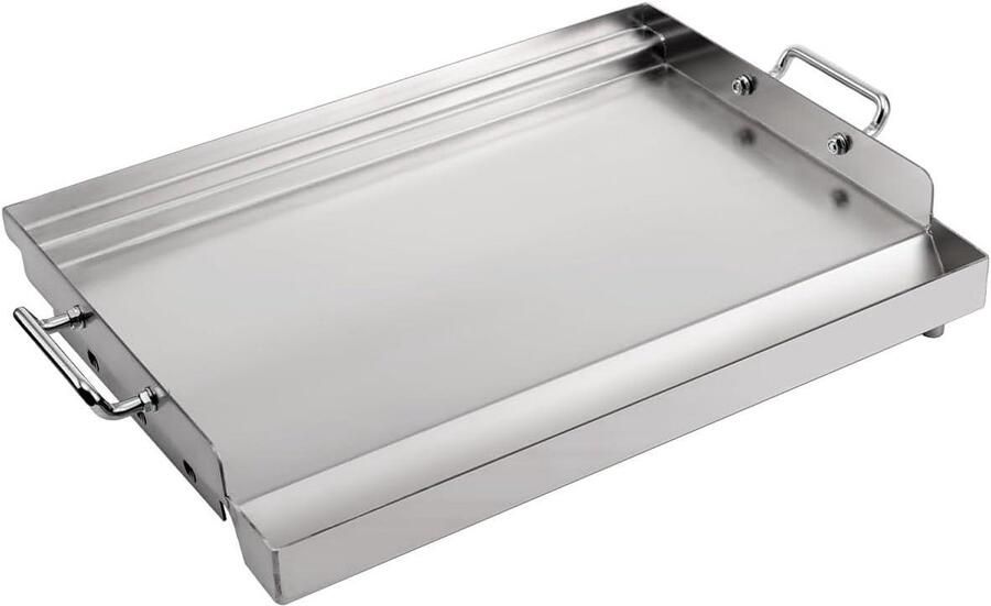 Roestvrijstalen Bakplaat Grillplaat Platte Bovenkant Buiten Koken Met Vetopvangbak 43 x 33 cm Zilver
