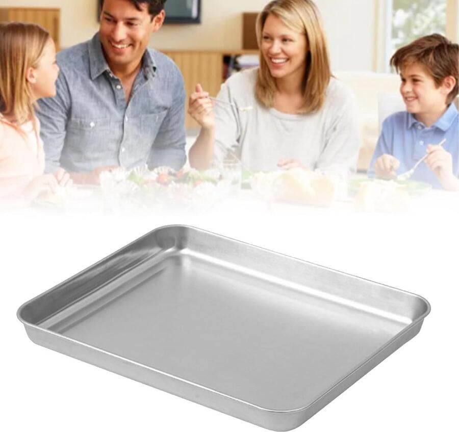 Roestvrijstalen Bakplaat Grote Pan Grillplaat Bakken Grillen Stomen Verdikt Gelijkmatige Warmte 15 Inch Zilver