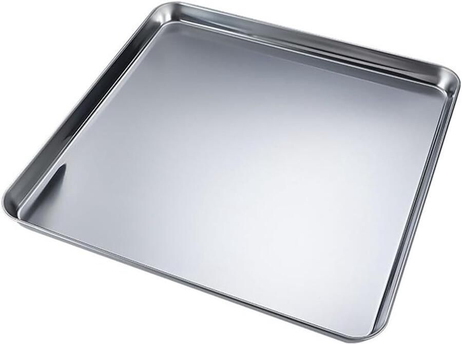 Roestvrijstalen Bakplaat Koekjesplaat Set Oven Bakken Gelijkmatige Warmtegeleiding 35x35x2.5 CM Zilver