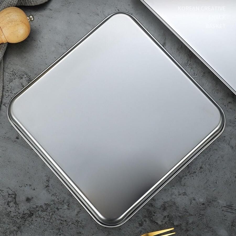 Roestvrijstalen Bakplaat Koekjesplaat Set Oven Bakken Gelijkmatige Warmtegeleiding 35x35x2.5 CM Zilver