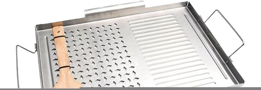 Roestvrijstalen Bakplaat Kookplaat Dienblad Buiten Koken Met Handgrepen 43x29cm Zilver