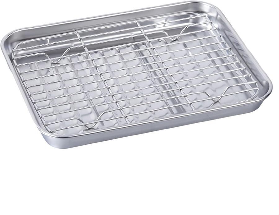 Roestvrijstalen Bakplaat Lekbak Voorkom Vlekken Geribbelde Bodem 23x17x2.5cm Zilverkleurig