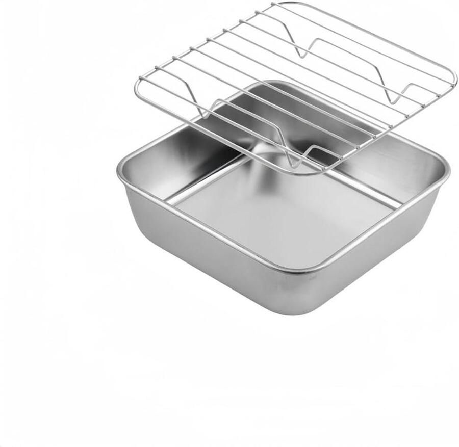 Roestvrijstalen Bakplaat met Koelrek Oven Braadslede Keukenset Bakken en Braden Voedselveilig RVS 24x24x5 cm Zilver