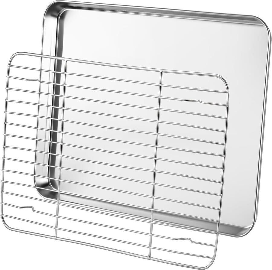 Roestvrijstalen bakplaat met koelrooster rechthoekige ovenplaat voor bakken braden en serveren 26 5 x 20 5 x 2 5 cm ideaal voor taarten en gezonde gerechten