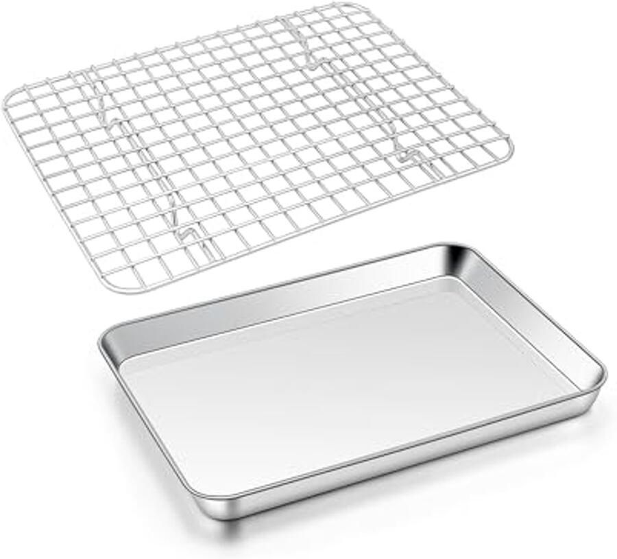 Roestvrijstalen bakplaat met koelrooster Rechthoekige taartplaat vaatwasmachinebestendig 26 5 x 20 5 x 2 5 cm