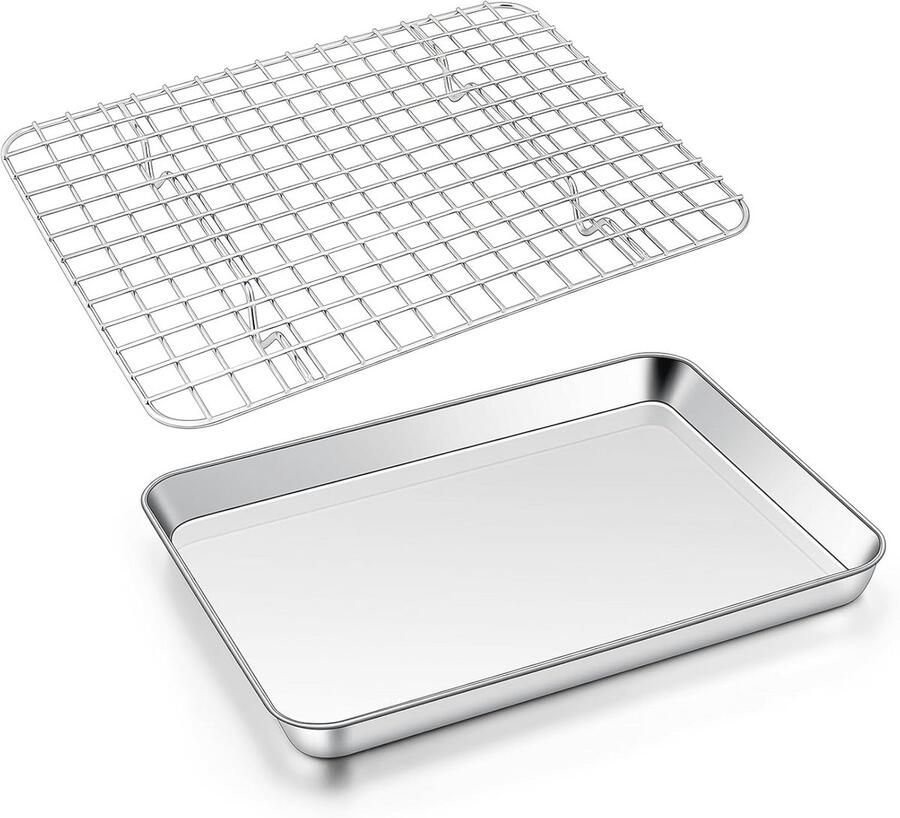 Roestvrijstalen bakplaat met koelrooster Rechthoekige taartplaat vaatwasmachinebestendig 26 5 x 20 5 x 2 5 cm