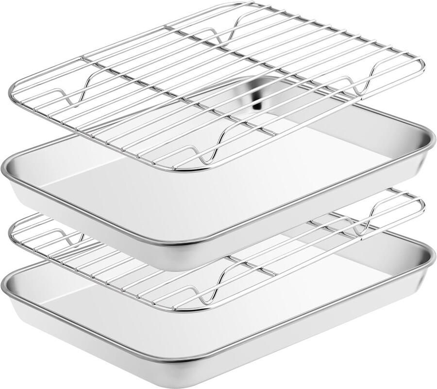 Roestvrijstalen bakplaat met koelrooster set 4 stuks voor optimaal bakken