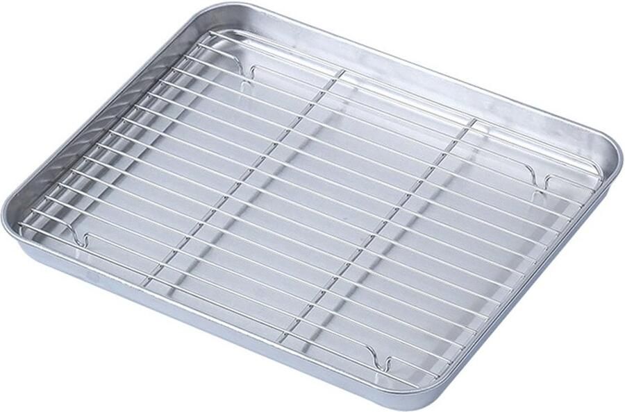 Roestvrijstalen Bakplaat Met Rooster Gezond Koken Vet Afvoerend Medium Zilver
