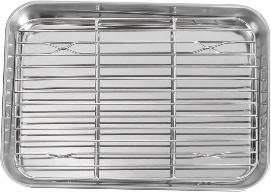 Roestvrijstalen Bakplaat Met Rooster Oven Gebruik Vaatwasmachinebestendig 23.50X17.80X2.50CM Zilver