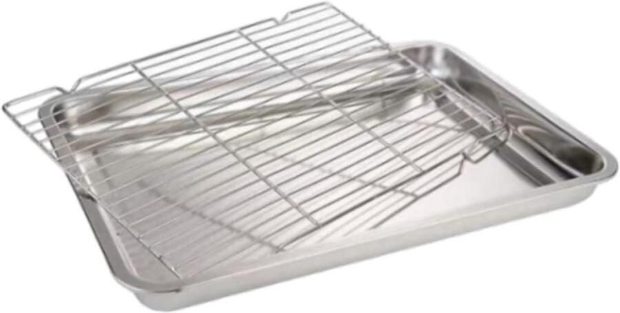 Bakplaat met rooster Braadslede set Voedselbereiding thuis Roestvrij staal 40 x 30 x 4.8 cm Zilver