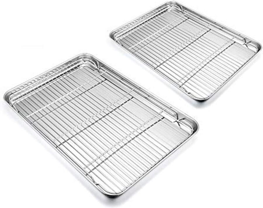 Roestvrijstalen bakplaat met taartrooster set van 4 voor bakken en afkoelen veilig en gemakkelijk schoon te maken ideaal voor taarten en koekjes