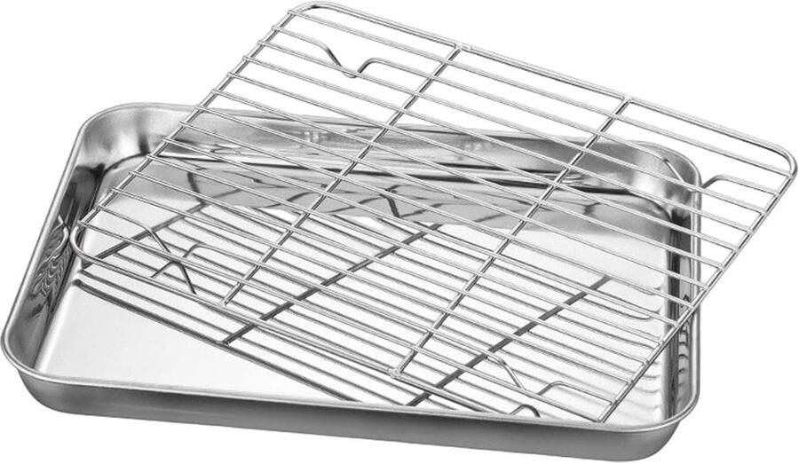 Roestvrijstalen bakplaat Niet-stick rooster Oven bakken Vetbestendige laag 23.5 x 17.5 cm Zilver