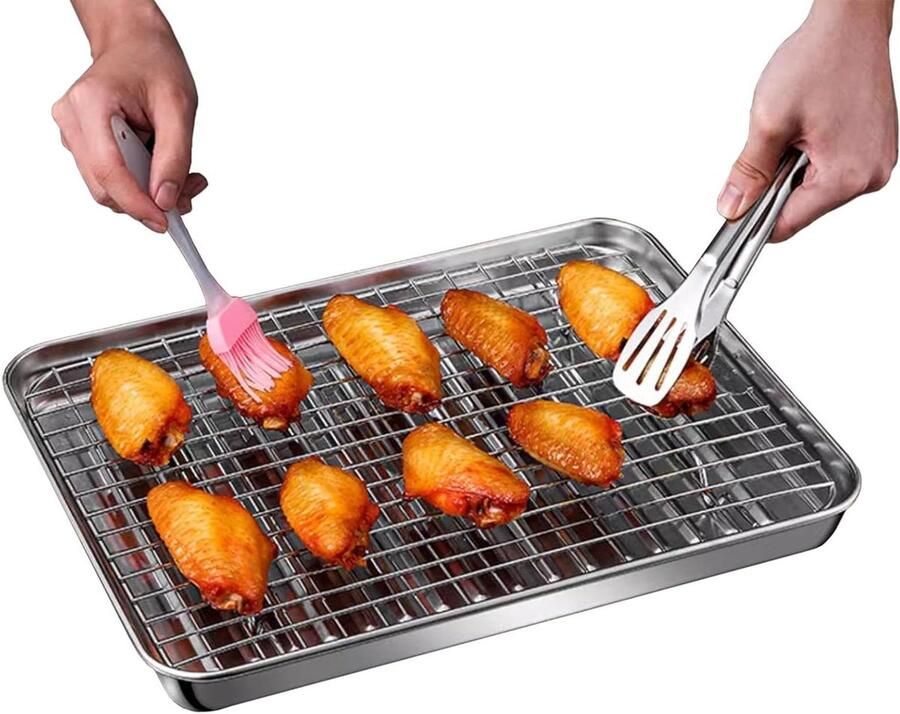 Roestvrijstalen bakplaat Oven bakvorm Koken en braden Met anti-aanbak koelrek maten Zilver