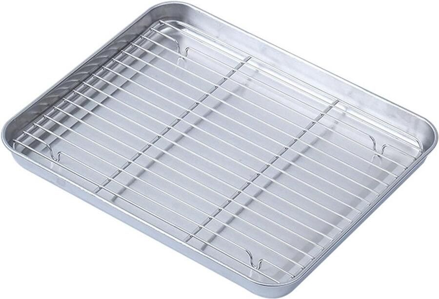 Roestvrijstalen Bakplaat Oven Rooster Bakken Grillen Braden Verdikte Kwaliteit 32 x 25 cm Zilverkleurig