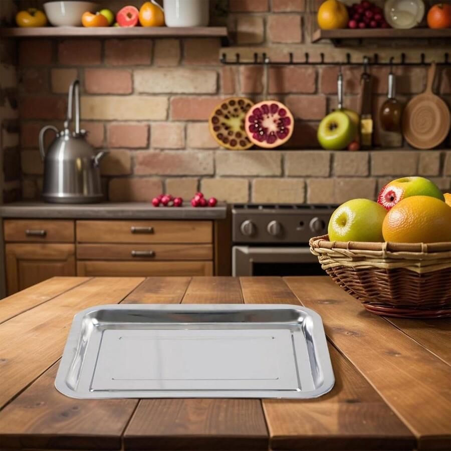 Roestvrijstalen Bakplaat Ovenbakvorm Koekjes Bakken Spiegelafwerking 32 x 22 cm Zilver