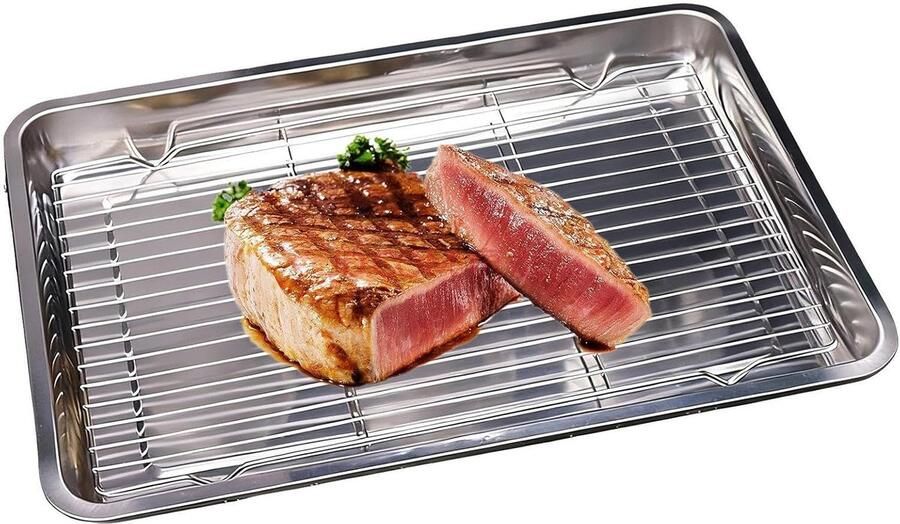 Roestvrijstalen bakplaat Ovenpan Koelrek Bakken en braden Verhoogde randen 40 x 30 cm Zilver