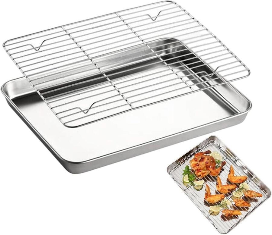 Roestvrijstalen Bakplaat Ovenpan Rooster Bakken en Grillen Anti-aanbaklaag 31x24 cm Zilver