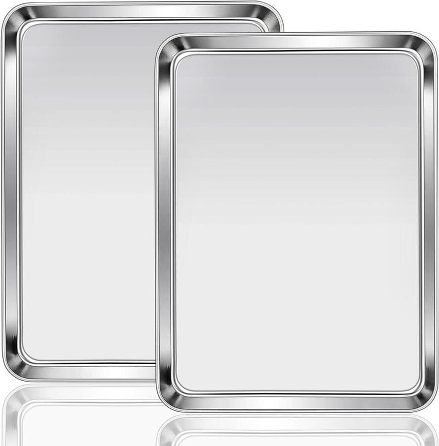 Roestvrijstalen Bakplaat Ovenplaat Koekjesplaat Bakken en Grillen Gelijkmatige Warmteverdeling 31 x 24 x 25 cm Zilver