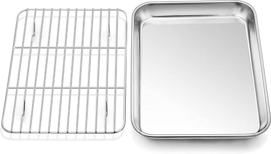 Roestvrijstalen Bakplaat Ovenplaat Koelrek Bakken Braden Roosteren Antiaanbaklaag 30x20x1 cm Zilver