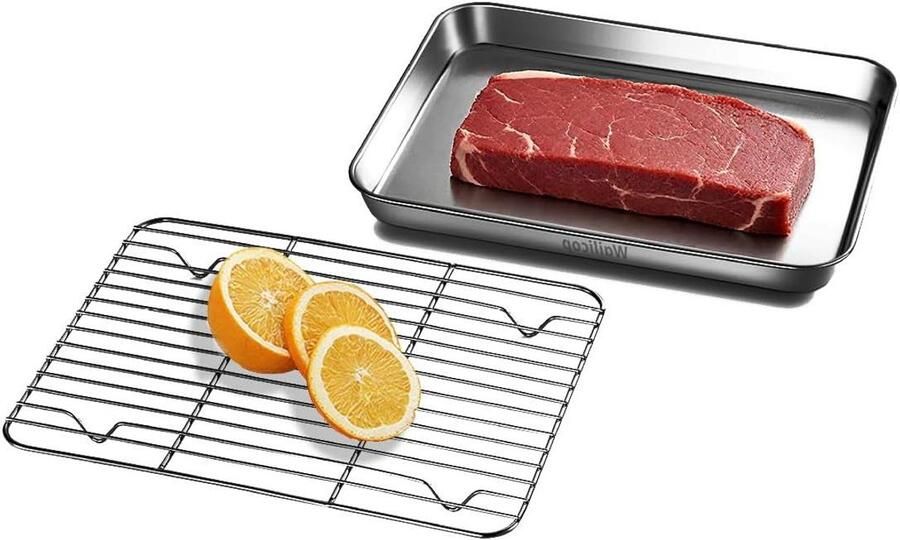 Roestvrijstalen Bakplaat Ovenplaat Koelrek Bakken Braden Vaatwasserbestendig 32 x 20 x 3 cm Zilver