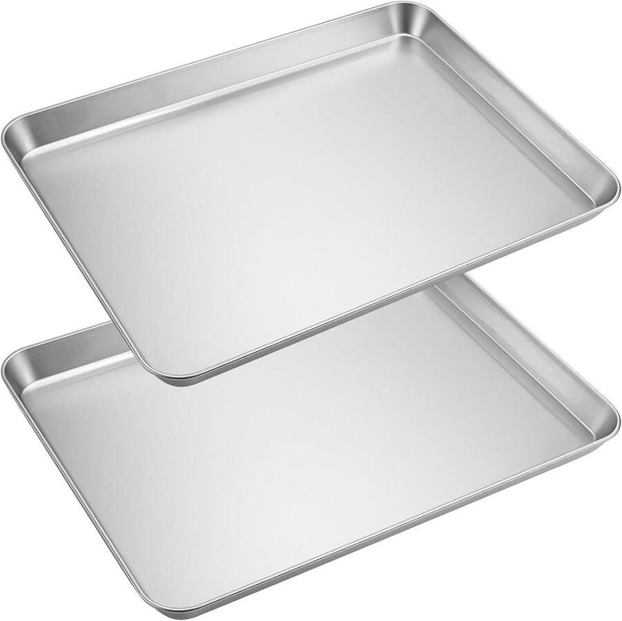 Roestvrijstalen Bakplaat Ovenplaat Koken Bakken en Braden Dubbele Set 407 x 306 x 25 cm Zilver