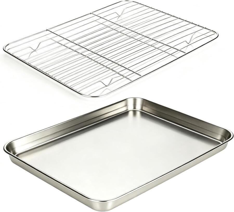 Roestvrijstalen bakplaat Ovenplaat met rooster Gelijkmatig bakken Verbeterde luchtcirculatie 315 x 245 x 25 cm Zilver