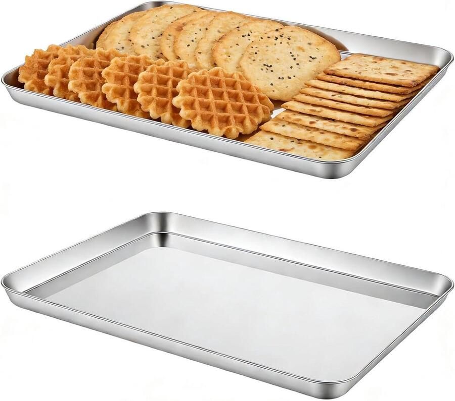 Roestvrijstalen bakplaat Ovenplaat metaal Bakken en braden Roestvrij staal 2 stuks 40.5 cm Zilver