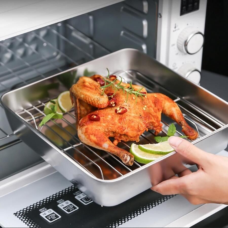 Roestvrijstalen Bakplaat Ovenplaat Rooster Bakken Braden Koelen Gelijkmatige Warmteverdeling 36x27x15 cm Zilverkleurig