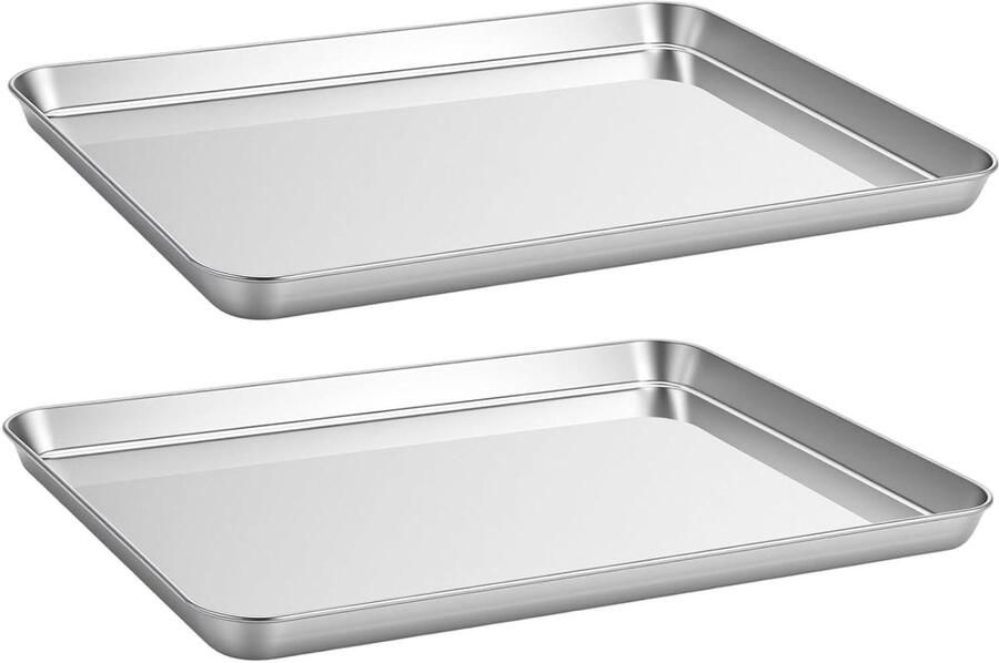 Roestvrijstalen bakplaat Ovenplaat rooster Bakken en braden Set van twee 40 x 30 cm Zilver