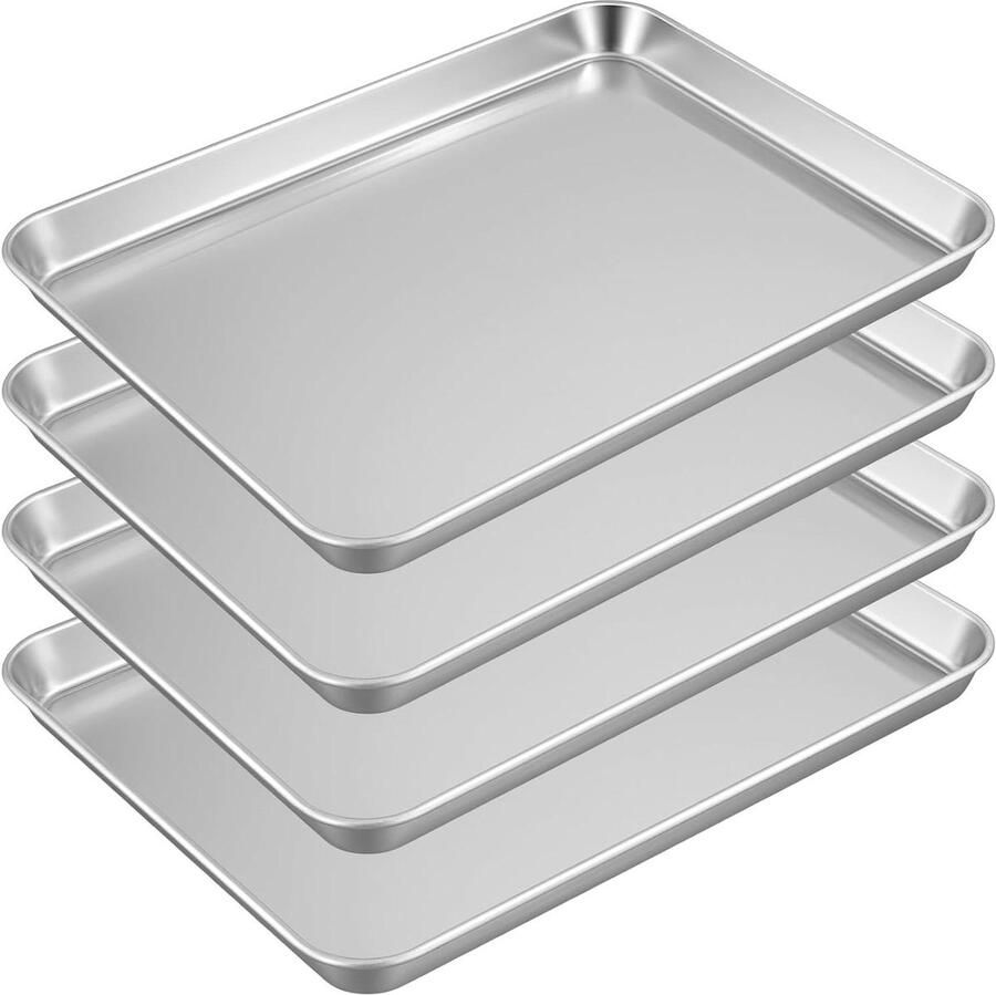 Roestvrijstalen Bakplaat Ovenplaat Rooster Koken en Bakken Duurzame Constructie 4-Delig Pakket Zilver