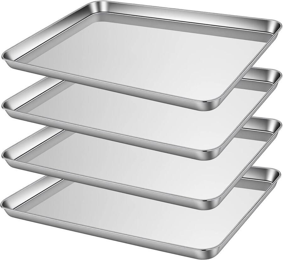 Roestvrijstalen Bakplaat Ovenplaat Set Veelzijdig Bakken Duurzaam Metaal 44x31x2.5 cm Zilverkleurig
