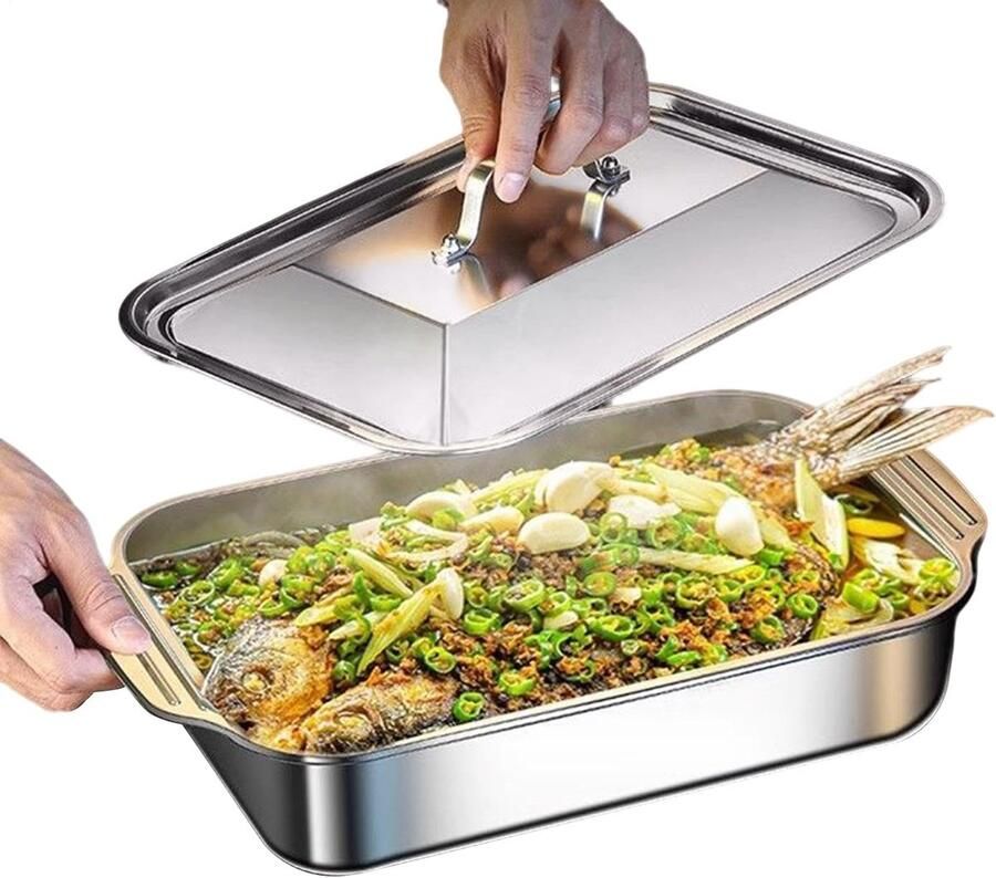 Roestvrijstalen Bakplaat Ovenschaal Braadslede Gelijkmatig Bakken Hoge Hittebestendigheid 40 x 30 cm Zilver