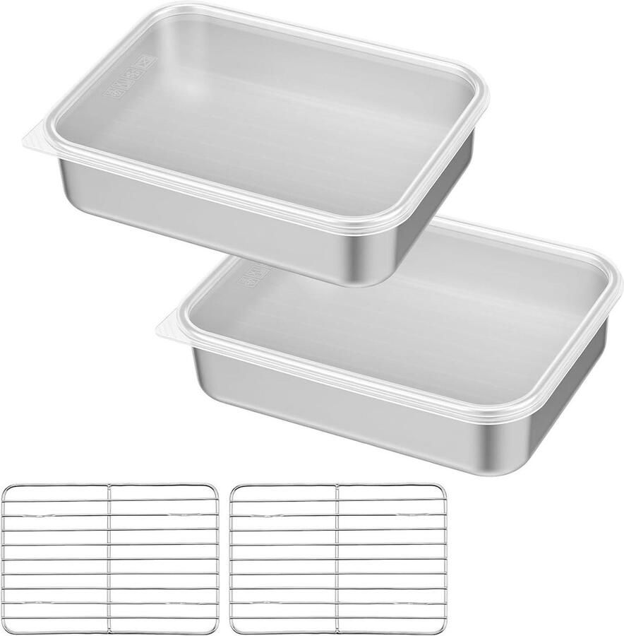 Roestvrijstalen bakplaat Ovenschaal met rooster Gezond bakken Ongecoat materiaal 30x20 cm Zilver