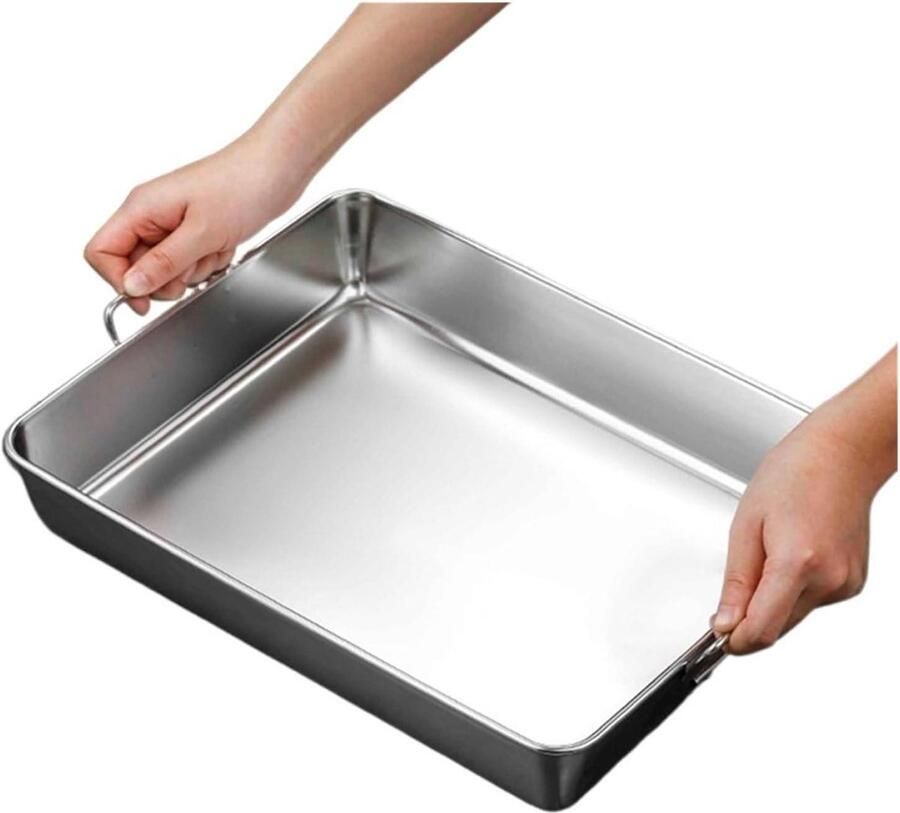 Roestvrijstalen Bakplaat Ovenschaal Rechthoekig Bakken en Braden Met Handvat 36x28x6 cm Zilver