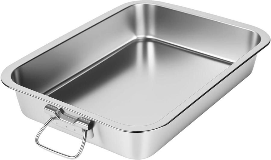Roestvrijstalen Bakplaat Ovenschaal Rechthoekig Oven Gebruik Met Handgrepen 40 cm Zilver