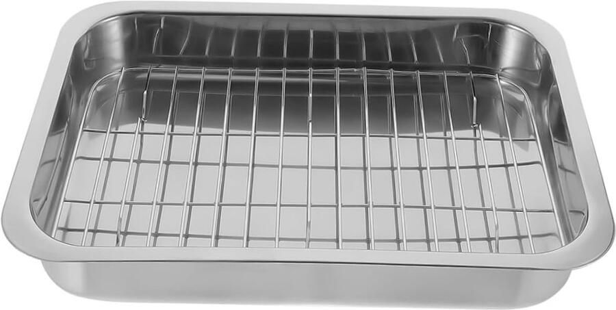 Roestvrijstalen Bakplaat Ovenschaal Rooster Oven Gebruik Inclusief Rooster 39x28 cm Zilver