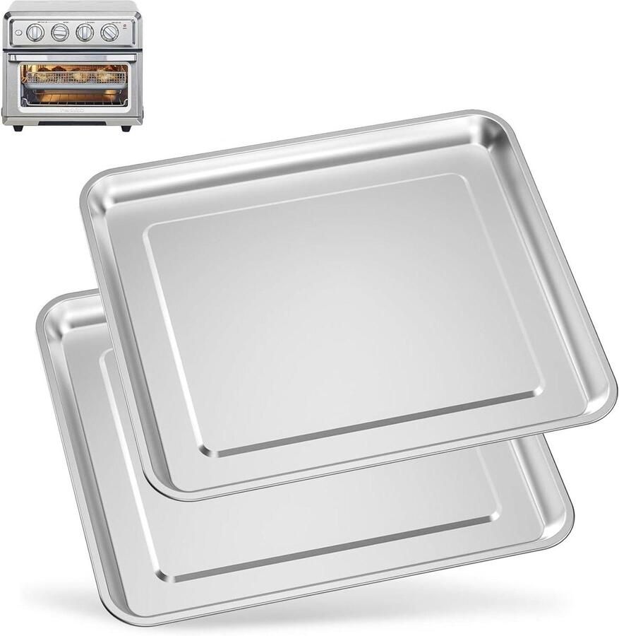 Roestvrijstalen Bakplaat Pan Lade Pan Airfryer Accessoire Corrosiebestendig 2 Stuks Zilver
