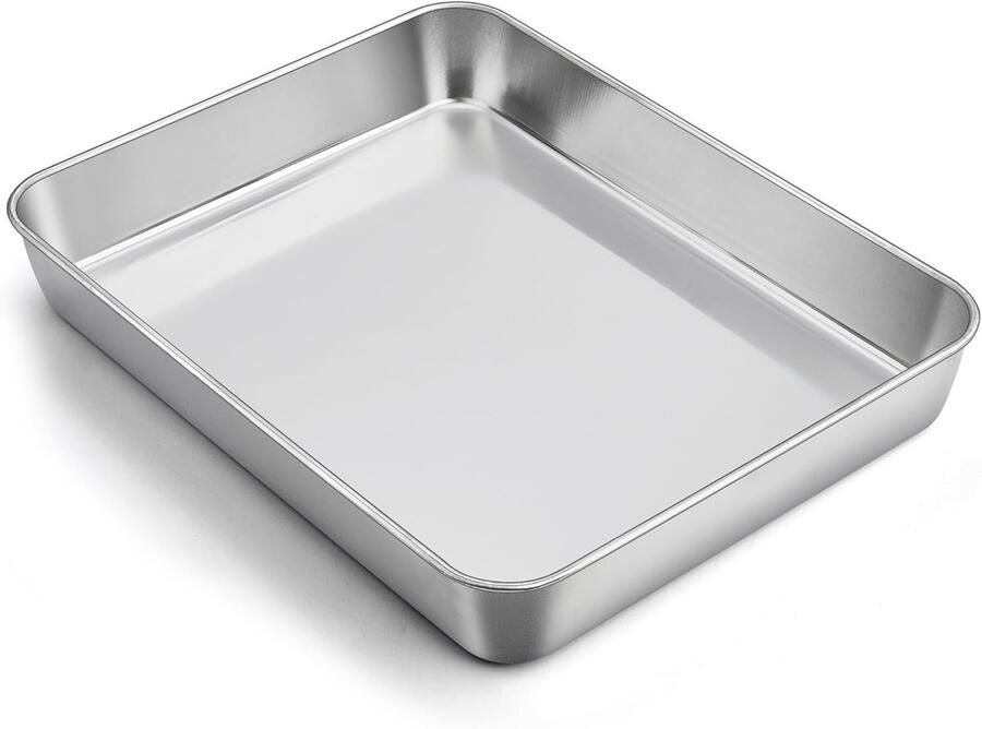Roestvrijstalen bakplaat rechthoekige bakpan 31 5 x 24 6 x 4 8 cm ideaal voor cake lasagne en brownies gemakkelijk schoon te maken en vaatwasserbestendig
