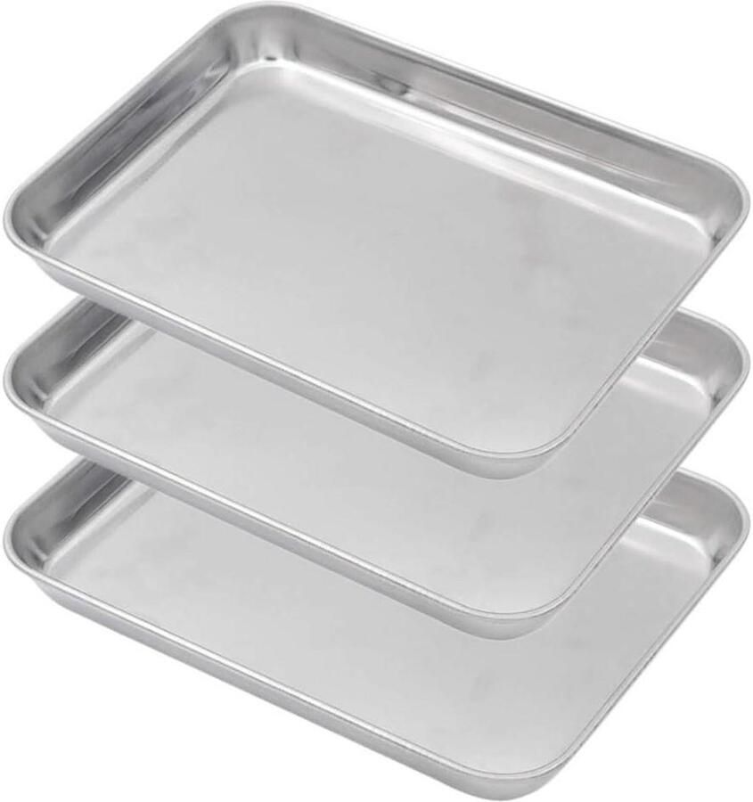Roestvrijstalen Bakplaat Set Koekjesblad Ovenpan Bakken en Roosteren Volledige Zijkanten Ontwerp 3 stuks 23.5cm x 17.5cm