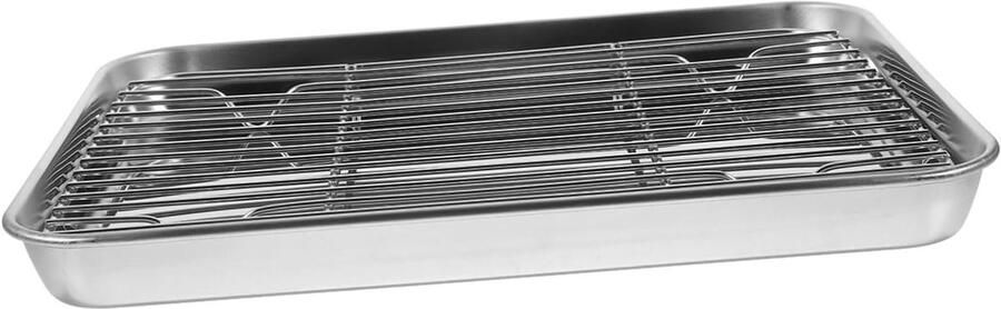 Roestvrijstalen Bakplaat Set Ovenplaat met Rooster Bakken en Braden Vaatwasmachinebestendig 26.50X20.50X2.50CM Zilver