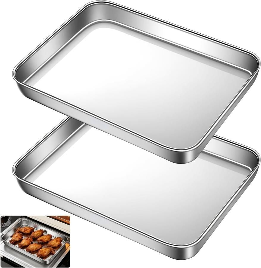Roestvrijstalen bakplaat set van 2 23 x 17 x 2.5 cm rechthoekig anti-aanbaklaag gemakkelijk schoon te maken en vaatwasserbestendig