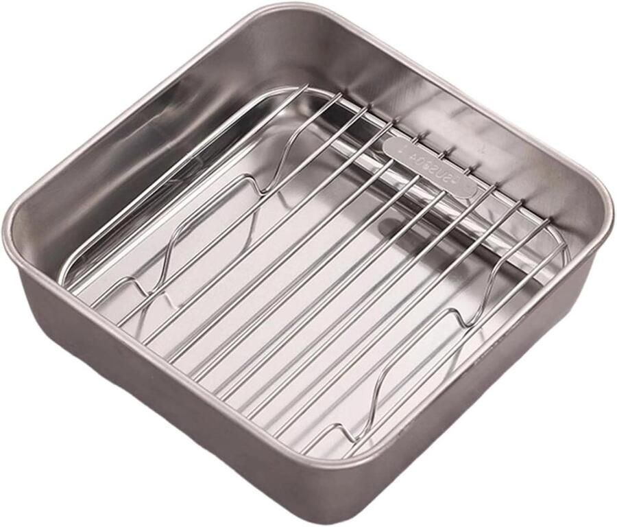 Roestvrijstalen bakplaat Vierkante ovenschaal Professioneel bakken Geïntegreerd rooster 30 x 30 cm Zilver