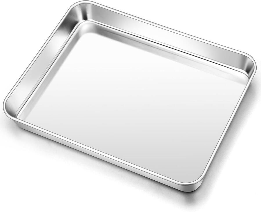Roestvrijstalen bakplaat voor oven rechthoekige braadpan 31.5 x 24.6 x 2.5 cm ideaal voor bakken braden en serveren vaatwasserbestendig en veilig voor voedsel