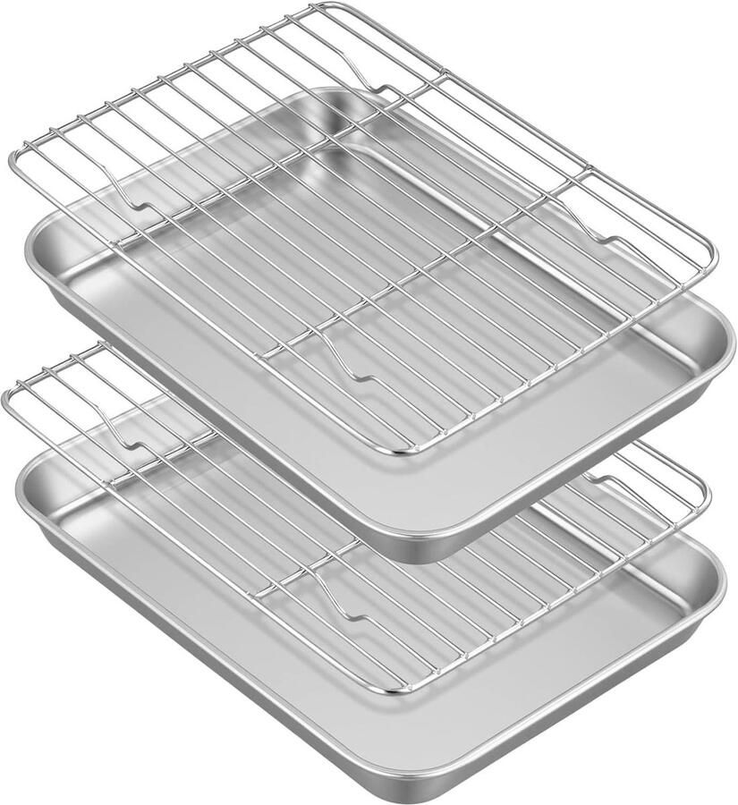 Roestvrijstalen Bakplaatset Ovenplaat Bakrek Koken en Braden Duurzame Constructie 17.5 x 23.5 cm Zilver