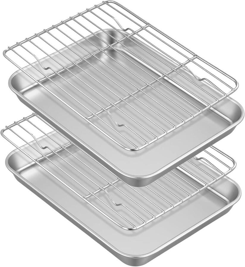 Roestvrijstalen bakplaatset Ovenplaten met rekken Koken en braden Duurzame constructie 17 x 23 cm Zilver